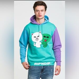 Ripndip Blue and Purple Hoodie with Cat and Alien sz L/XL